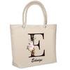 Beach Bag - PLANETEE - Insulated Edwige Letter Flower - Cotton - Beige - Large Capacity