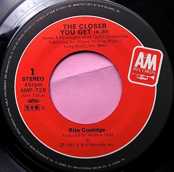 

7inch Record RITA COOLIDGE Closer You Get AMP728 AM 1981 Japan CountryFolk Used