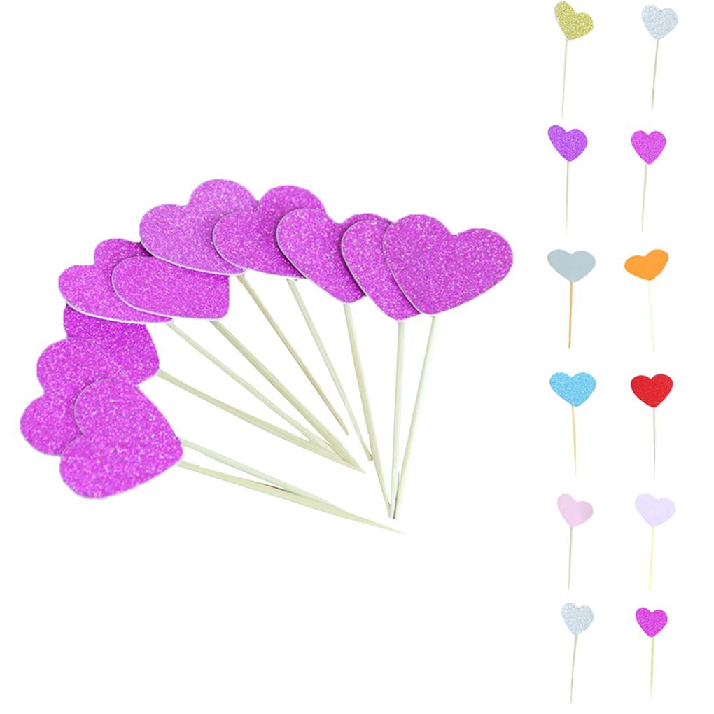 30pcs Bamboo Heart Bead Fruit Cocktail Picks Sticks Toothpick Decorations