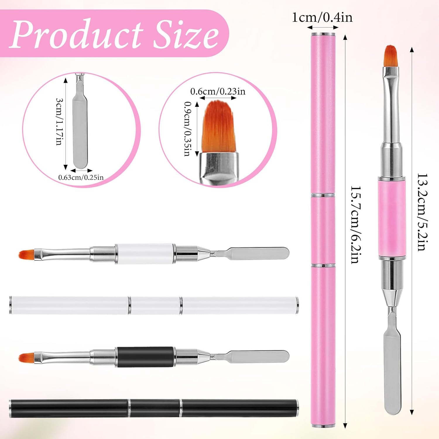 3PCS Nail Brushes for Builder Gel,Double-Ended Hard Gel Brushes for Nails, Gels Builder Brush, for Salons and DIY, Nail Extension, UV Gels, Nails