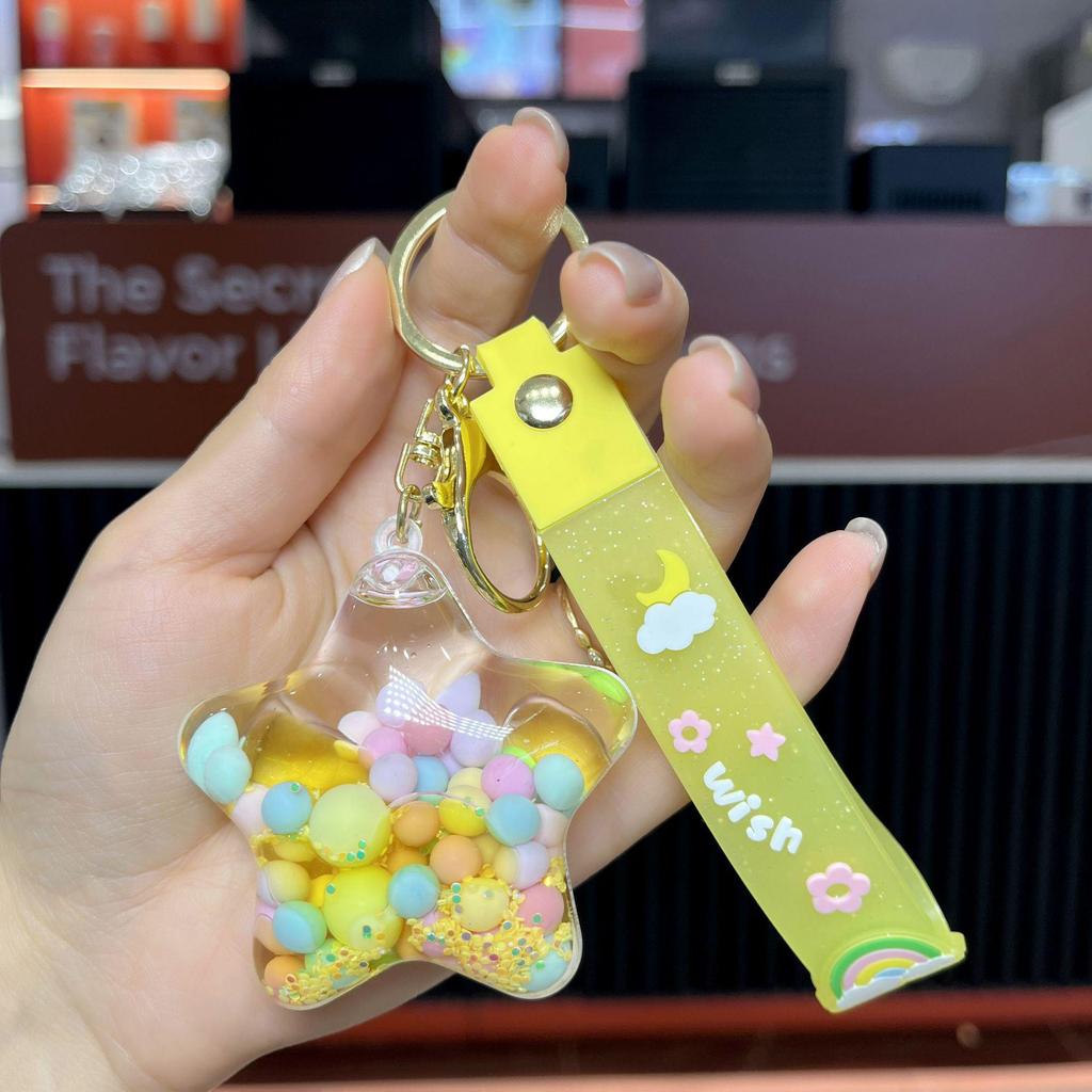 Acrylic Jelly Beans Oil-Filled Quicksand Star Keychain Pendant
