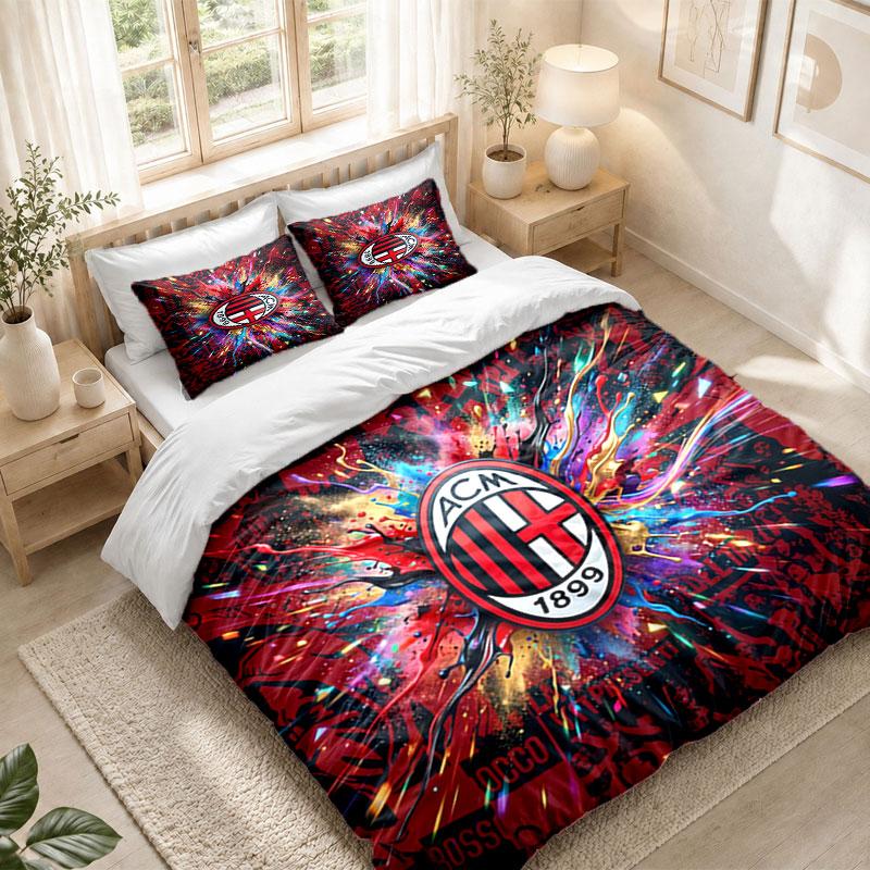 Bedding Set 1 Duvet Cover 2 Pillowcases AC Milan Print Bedroom Home Decoration