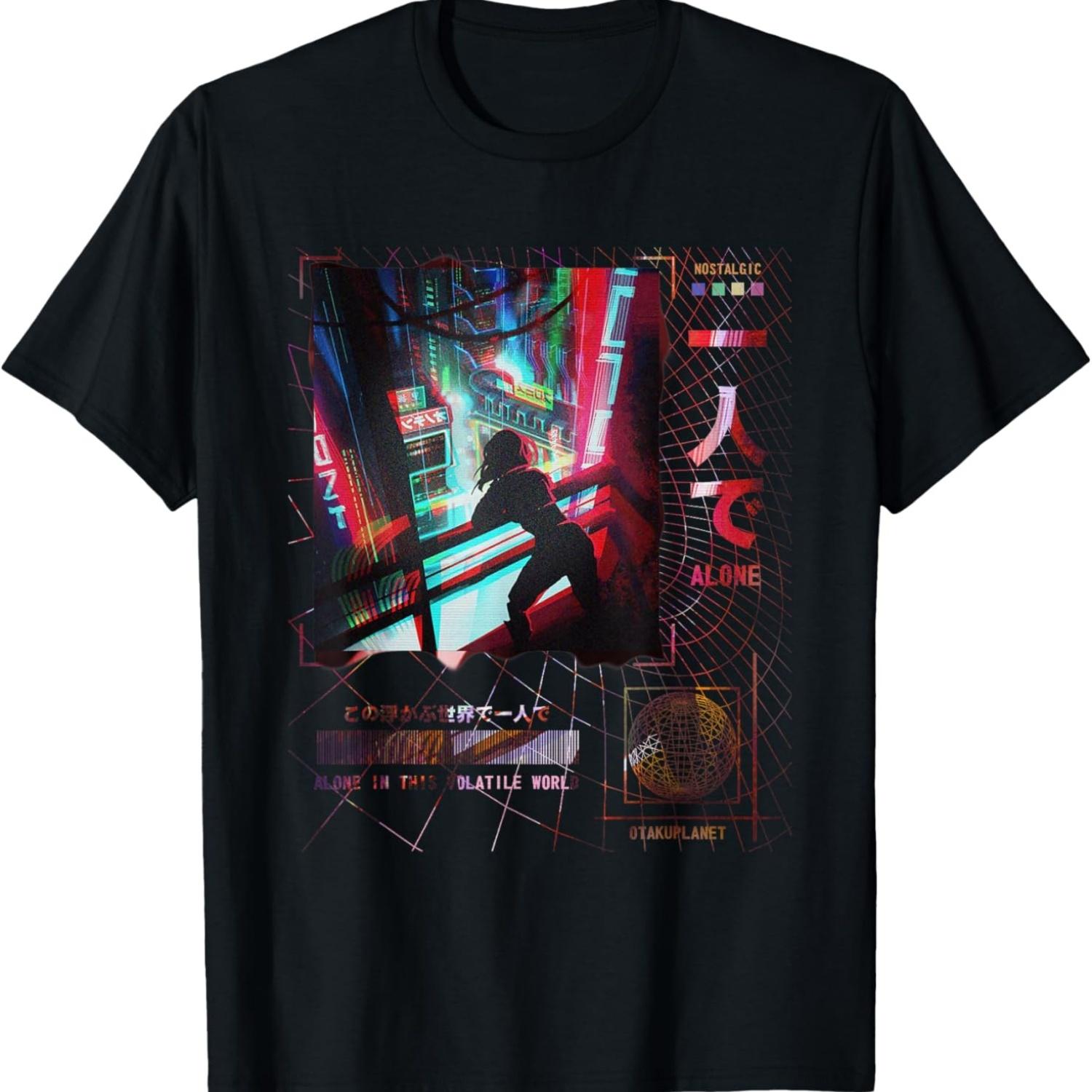 Japanese Anime retro Cyberpunk vaporwave Aesthetic T-Shirt S
