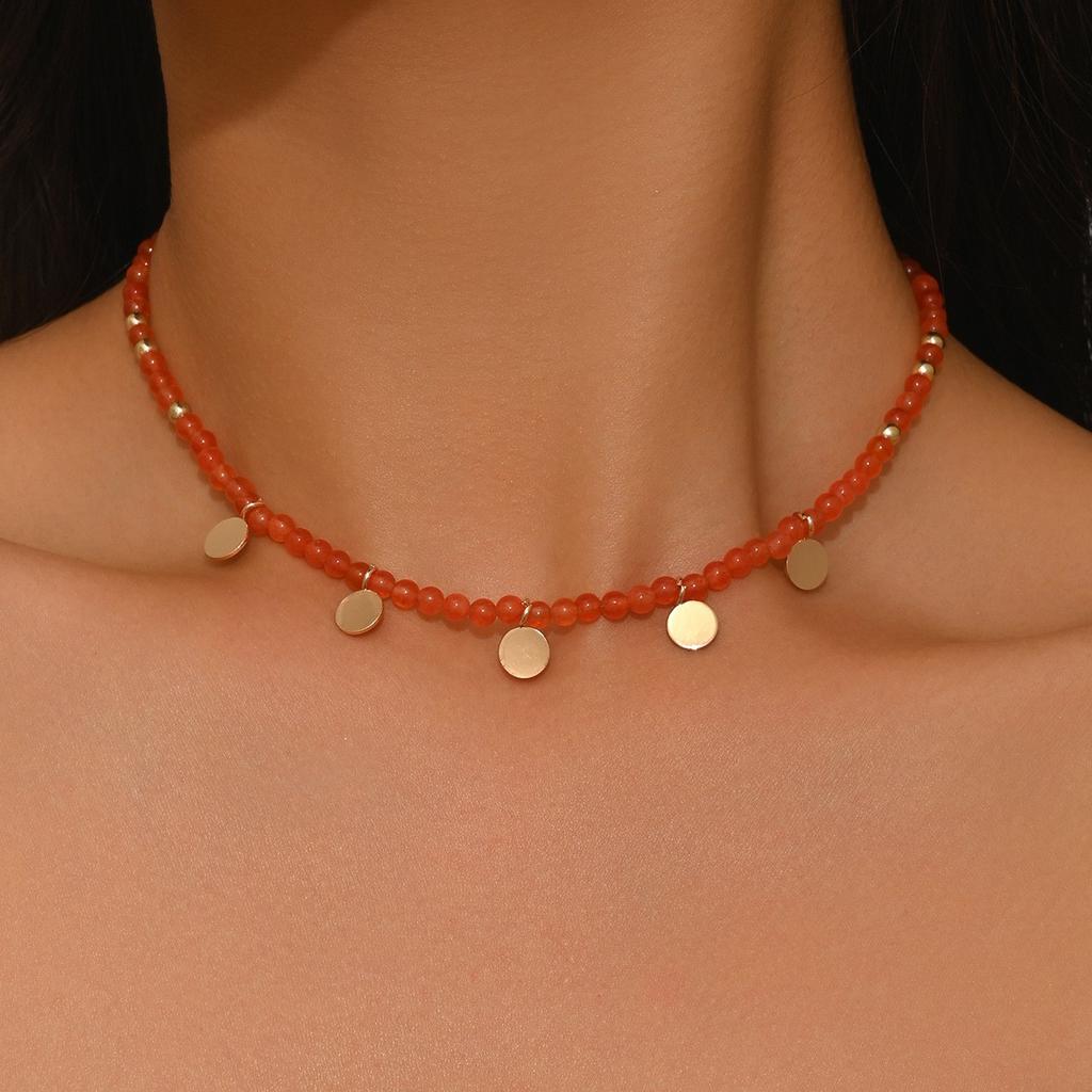 Simple Classic Creative Round Beads Rice Beads Woven Neck Necklace Vacation Wind Beaded Contrasting Color Necklace Collarbone Chain Women