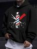 American/European Style Unisex Autumn/Winter Printed Hoodie Long-Sleeve Sweatshirt, Barber Pole and Scissors Print Hooded Sweatshirt, Hairdressing Too