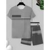 Summer  Arrival Men's Casual Two-Piece Set Striped Print Short-Sleeve Shirt and Athletic Shorts Set