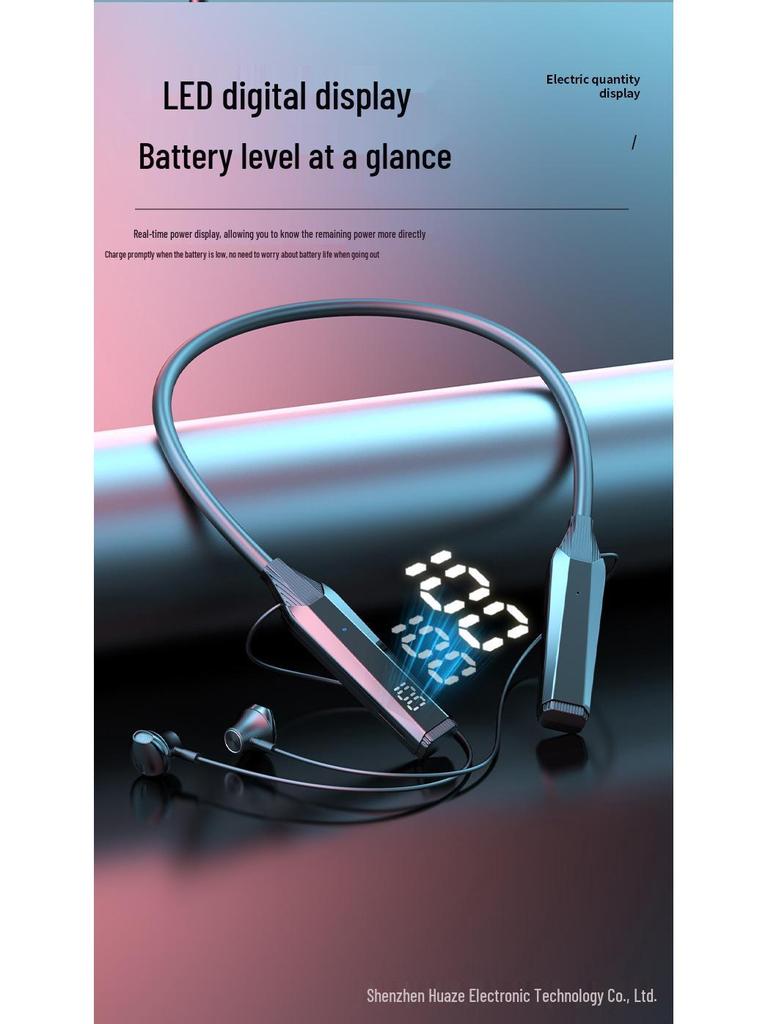 Bluetooth Neckband Headphones with Card Slot, Digital Display, Removable Battery, Universal Compatibility