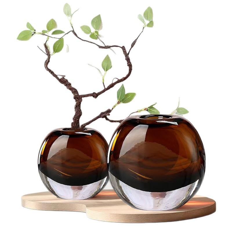 Light Luxury Vase with Thickened Caramel Colored Glass Vase Living Room Bedroom Dining Table Flower Vase, Soft Decoration Decor
