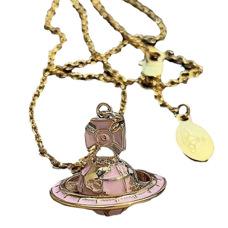 Empress Dowager Starry Sky Globe Necklace: Women's European & American Design with 3D Enamel Planets.