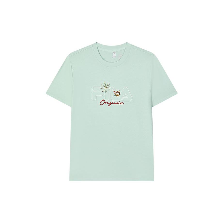 

Fila Женская футболка с вышивкой кошки, приятная к коже, с круглым вырезом, повседневная, с коротким рукавом, топы, туманно-голубая F11W429105F-TQ M