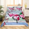 Rustic Farmhouse Wood Door Print Comforter Cover Butterfly Theme Duvet Cover,Girl Women Pink Rose Flower Bedding Set for Bedroom