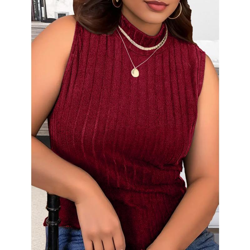QICED Women's Fashion Casual Solid Color Print Sleeveless O-Neck Blouses & Shirts