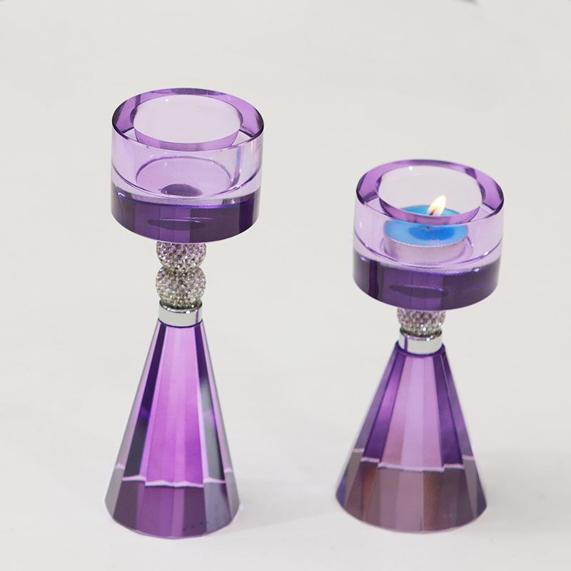 Crystal Candlestick Purple Transparent Candle Holder Aromatherapy Base Geometric Crystal Candelabros Wedding Table Decoration