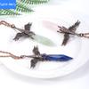 Natural crystal stone faceted hexagonal column retro winged pendant necklace European and American accessories