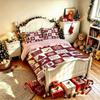 Christmas Duvet Cover Set 3Pcs Red White Patchwork Reindeer Snowflake Print Soft Microfiber Bedding with Pillowcases