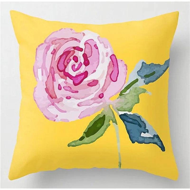 

Yellow Cushion Cover for Sofa Modern Living Room Square Pillowcase Home Decor Floral Leaves Pattern Summer Pillow Covers 16x16Inch