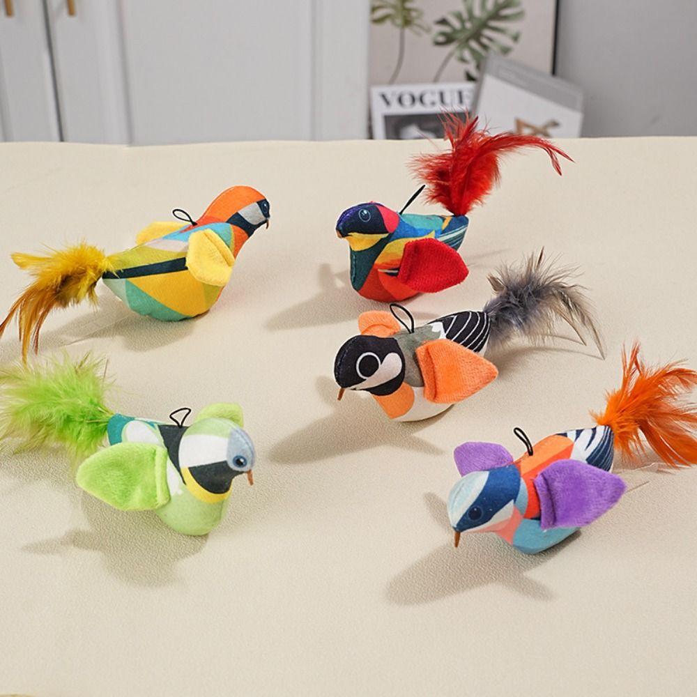 Plush Hanging Teasing Cat Bird Lifelike Cat Called Bird Toy Funny Cat Interactive Toys  Self Happy