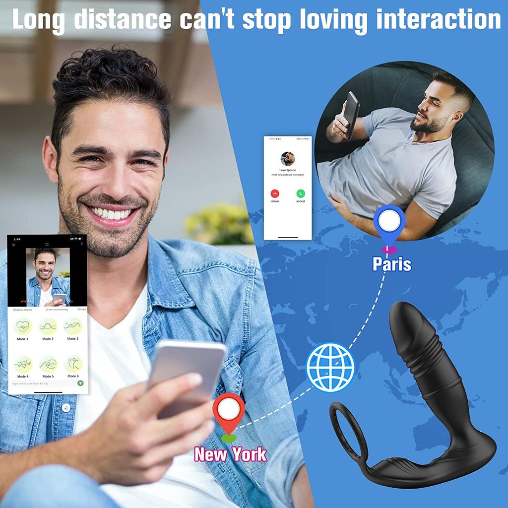 Bluetooth APP Male Anal Plug Vibrator Thrusting Prostate Stimulator Massager Wireless Remote Butt Plug Sex Toy for Men Gay