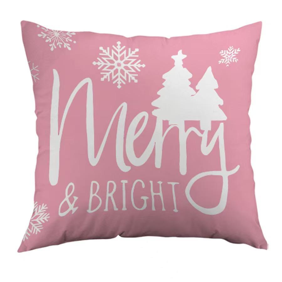 Christmas Pink Set Pillow Case Home Decoration Sofa Cushion Linen Nordic Snowman Elk Bedside Pillow Case