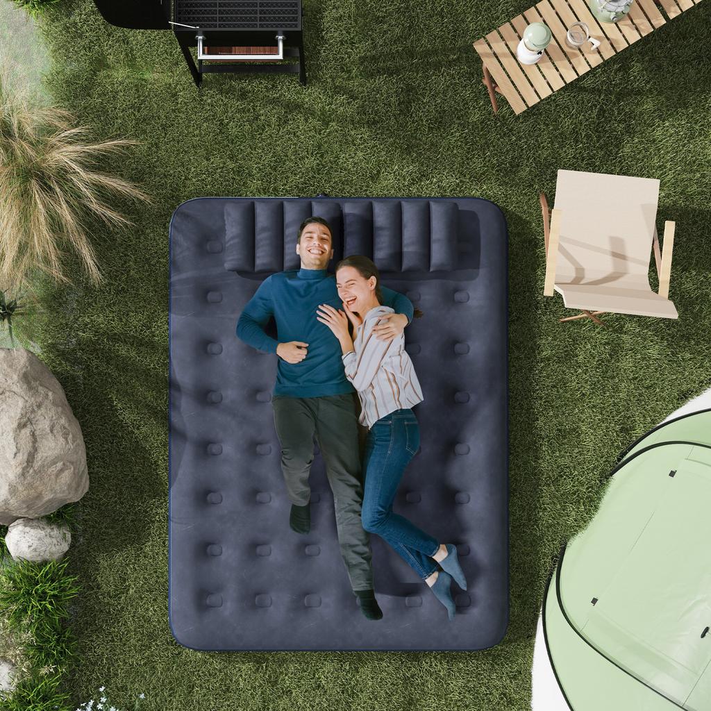 Inflatable King Size Air Bed, with Built-In Hand Pump - Blue