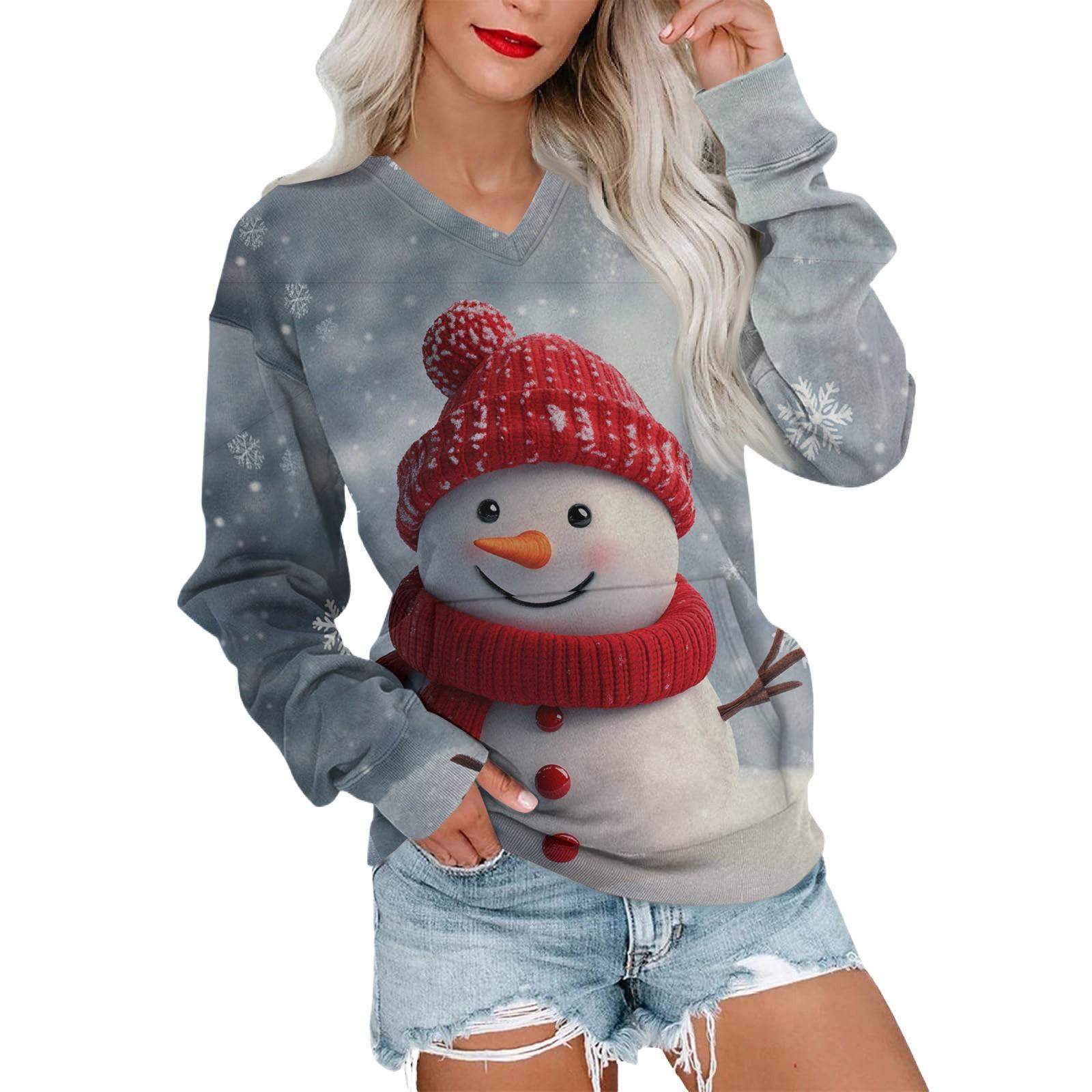 

Женская рождественская толстовка с V-образным вырезом, длинный рукав, повседневный легкий пуловер M