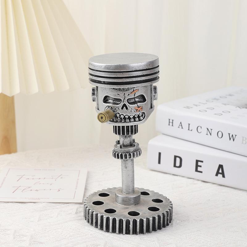 Scultura Teschio Faccia Piston Scultura Meccanica Punk Resina Statuetta Arte Ornamenti Creativi Divertenti Ufficio Casa Tavolo Decorazioni