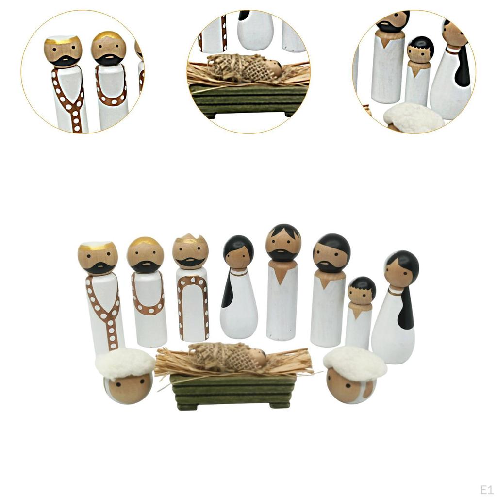 Wood Art Crafts Religious Tabletop Ornament Home Decorative Christmas Decoration Nativity Scene