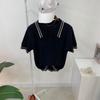 C S In The Room Napa Cable Knit Stripe Collar neCk Short Sleeve Knitwear 3Color