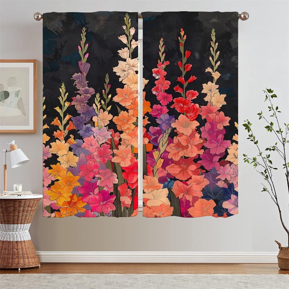 Gladiolus Pink Curtains for Living Room Tentacles Blackout Window Sheer Curtains 2 Pcs Set Curtain Bedroom Decoration Blind the