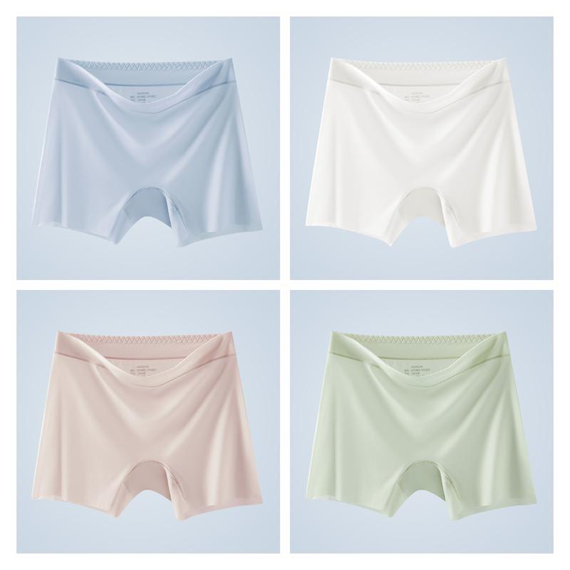 4 Stück Damen Eis seide Shorts Nahtlos Anti-Roll-Rand Anti-Scheuern Unterwäsche Dünn Atmungsaktiv Boxer Shorts