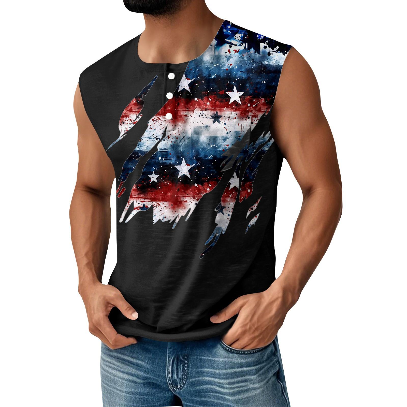 

Чоловіча літня майка без рукавів з принтом до Дня Незалежності, спортивна, на ґудзиках, з кишенею XL