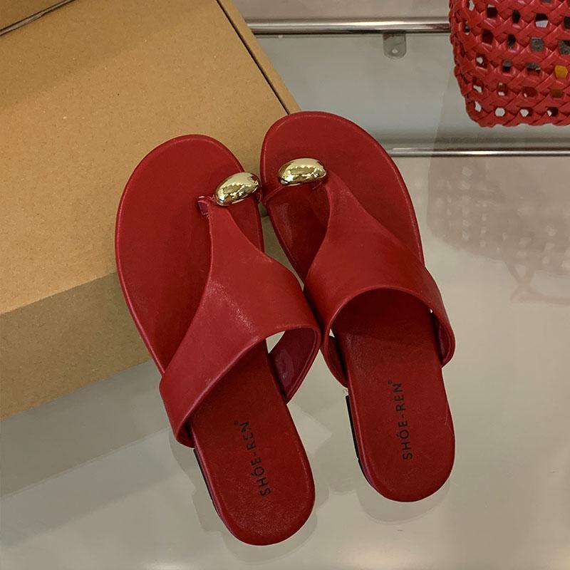 Fashion Summer Beach Female Flip Flops Women Flats Slides Slippers Shoes Fashion Metal Ladies Flats Slippers Sandals Footwear