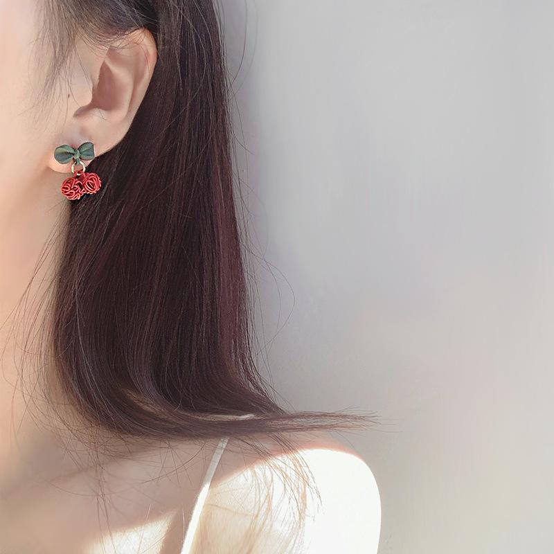 Little Cherry~ Red Cherry Earrings French Stud Earrings Female Cute and Design Sense New Trendy Earrings Earclips