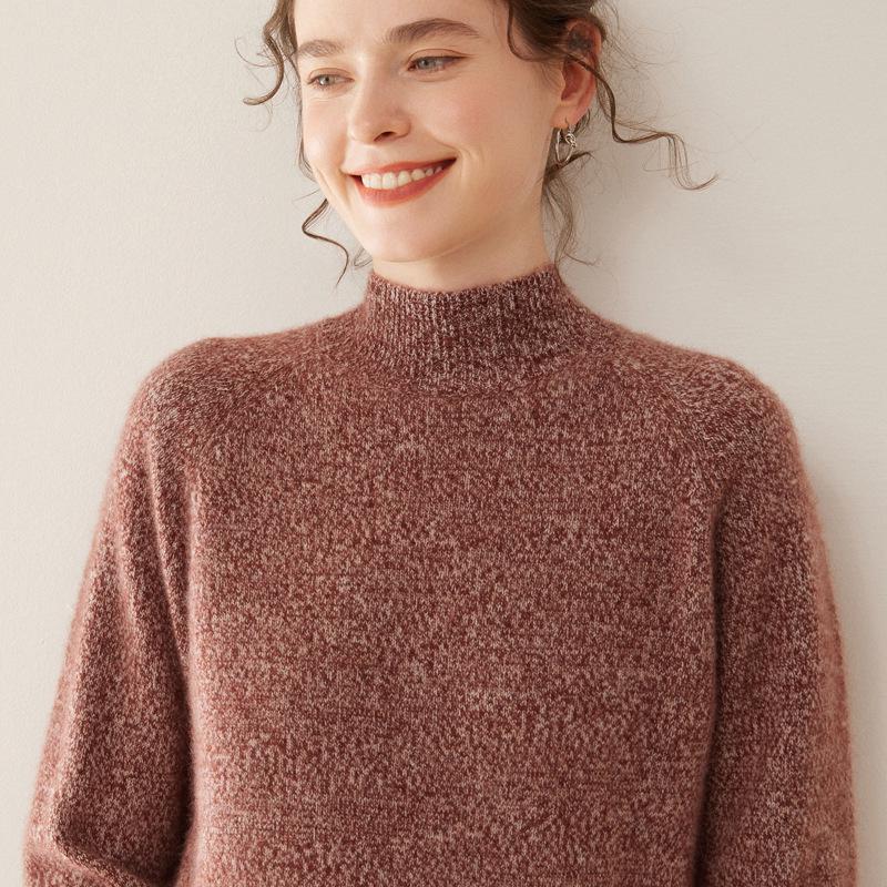 Autumn/Winter Women's Slimming Knit Cashmere Sweater with Half-High Collar