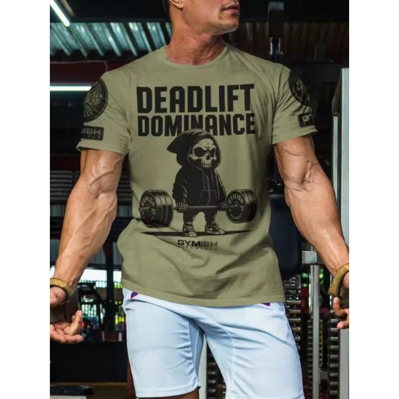 T-shirt High Quality Cotton Men's Short Sleeve Top 3D Printed Weightlifting Skull Muscle Men Tough Guy Fitness Short Sleeve