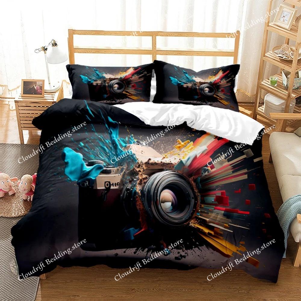 Vintage Camera Duvet Cover Fashion Comforter Bedding set Soft Quilt Cover and Pillowcases for Teens Boy SingleDoubleQueenKing