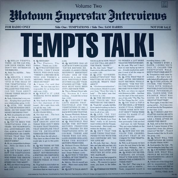 Виниловая пластинка TEMPTATIONS  СЭМ ХАРРИС 2  Tempts Talk  Сэм Высказывается PR182 Motown 1986 США Музыка Другое Б/У