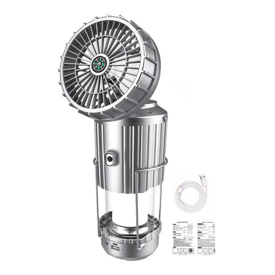 5-in-1 Portable LED Camping Lantern with Fan Bluetooth-compatible Speaker Solar Powered USB Rechargeable Emergency Hanging Light