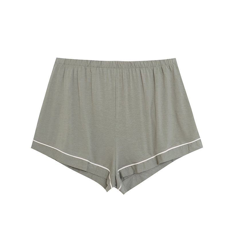 

H ~ Foreign Trade Simple and Versatile Solid Pajamas Set Women Small Lapel Short sleeve Cardigan Similar to Modal Shorts Pants Green XS