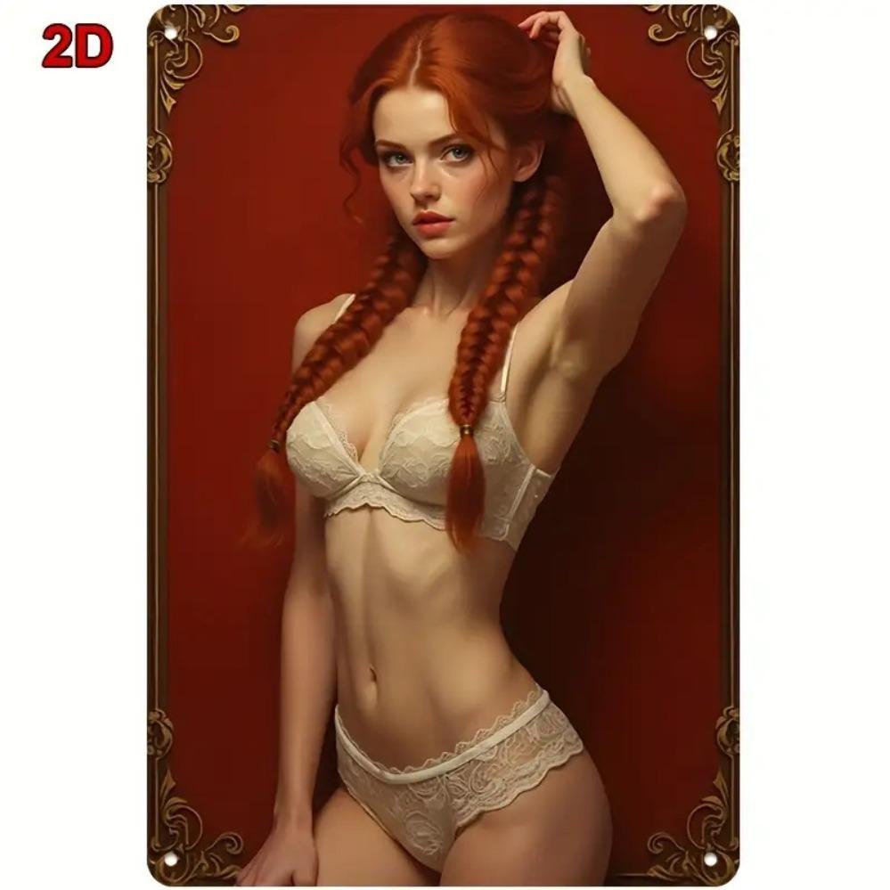 Vintage Metal Wall Art Plaque Retro Redhead Sign 8x12 Inch Aluminum Frame Home Decor 20x30cm