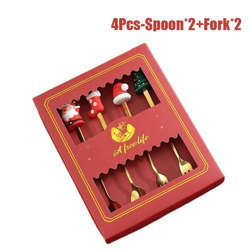 1 Set Xmas Party Fork Spoon Kits Christmas Stainless Steel Creative Tableware Set Glod Spoon Forks Decoration Cutlery Gift