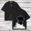 Camiseta Gráfica Quente Gojo Satoru Jujutsu Kaisen Masculina Feminina Algodão Lavado Retrô Verão Nova Manga Curta Solta Casual Algodão Tamanho Grande