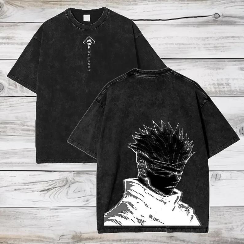 Camiseta Gráfica Quente Gojo Satoru Jujutsu Kaisen Masculina Feminina Algodão Lavado Retrô Verão Nova Manga Curta Solta Casual Algodão Tamanho Grande