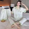Women's Ice Silk Cherry Print Pajama Set - Elegant Summer Three-Piece Lounge Wear