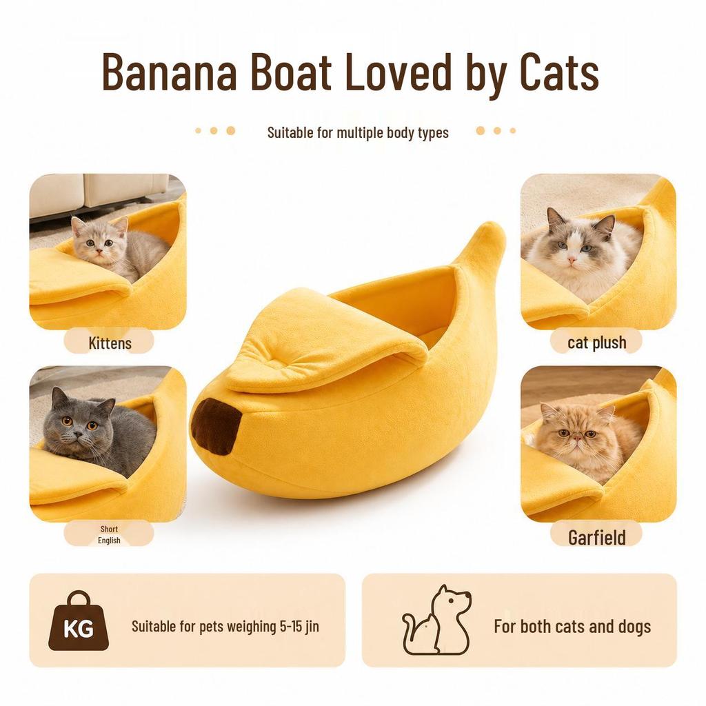 All-Season Warm Banana Boat Pet Bed for Cats and Small Dogs