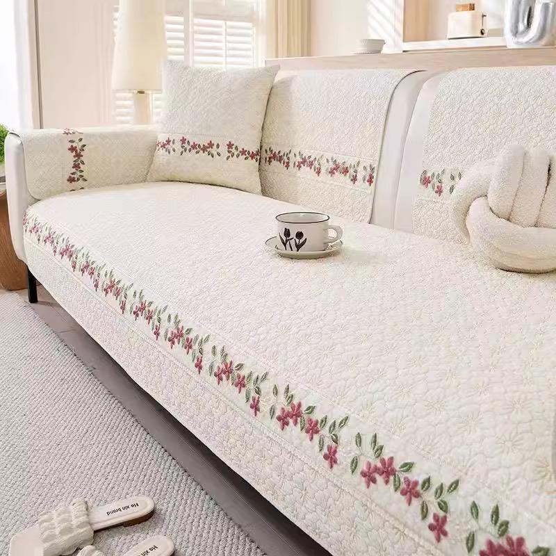 Pure Cotton Sofa Cushion, Universal In All Seasons, Non-slip, Small and Fresh 2025 High-end Sofa Cover Towel, Cream Wind Seat Cushion