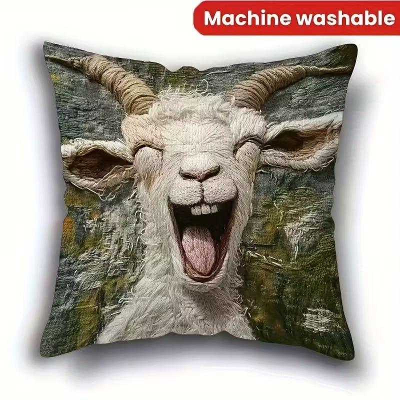 Cute Animal Print Pillowcase: 2D Flat Printing, Non-real Embroidery, Night Sofa  Night Sofa Cushion