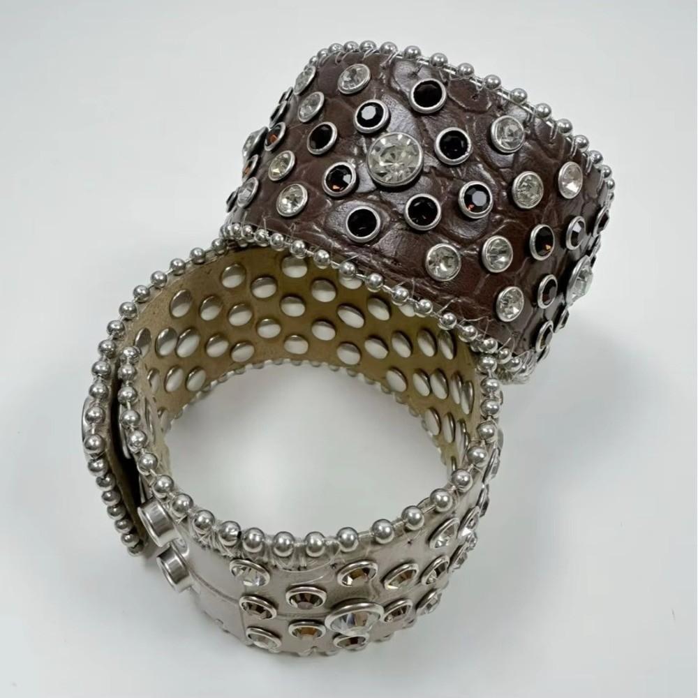 Punk Hip-Hop Strass Armband Hottie Retro Westlich Ödland Druckknopf Armband Y2k Schmuck Leder Schnalle Armband Für Frauen