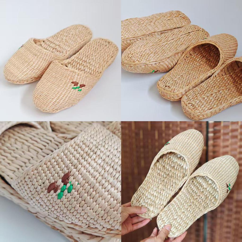 Finely Woven Cattail Slippers - Handmade Straw Shoes for Men & Women, Comfortable & Nourishing Mesh Design.