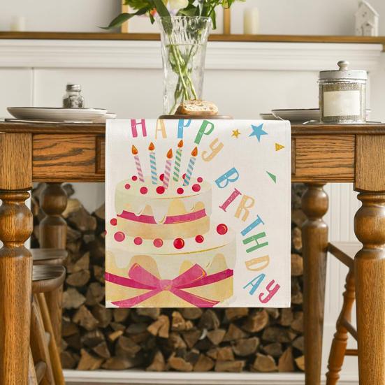 Bieżnik na stół z motywem urodzinowym i balonem z nadrukiem konfetti chroni stół przed ciepłem i